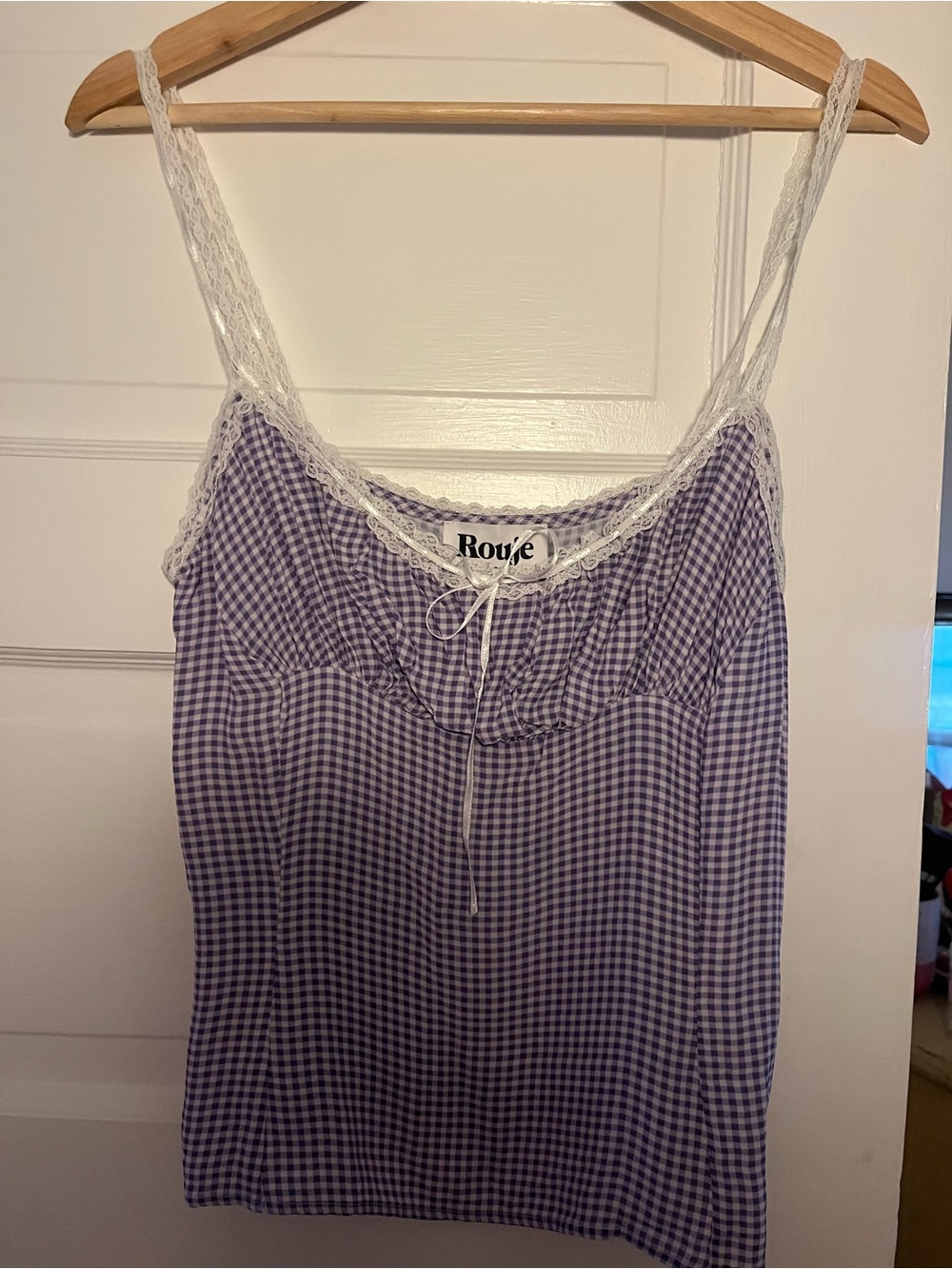 Rouje Purple Gingham Lace-Trim Camisole